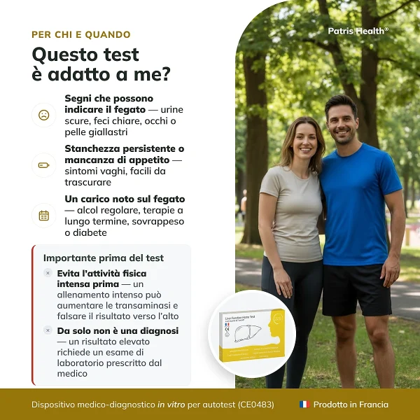 Infografica su chi puo usare il Patris Health Test di Funzionalita Epatica