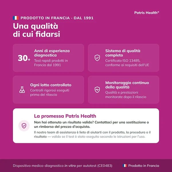 Caratteristiche di qualità del Patris Health Test di gravidanza su sangue prodotto in Francia