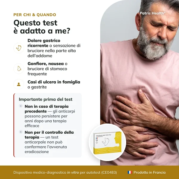 Infografica su chi può usare il test Helicobacter pylori Patris Health