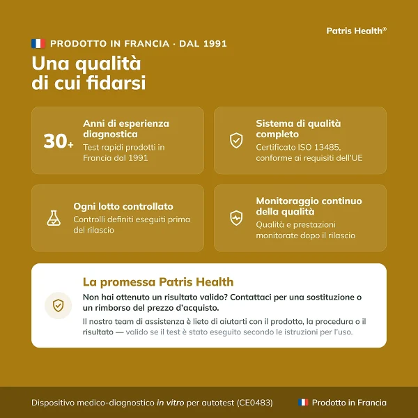 Qualità del test Helicobacter pylori Patris Health prodotto in Francia