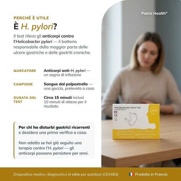 Panoramica del test Helicobacter pylori Patris Health