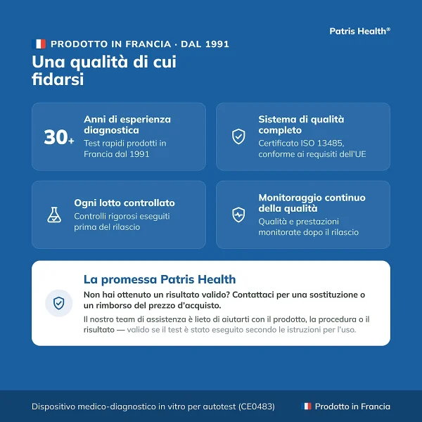 Informazioni sulla qualità dell’autotest Patris Health Streptococco A