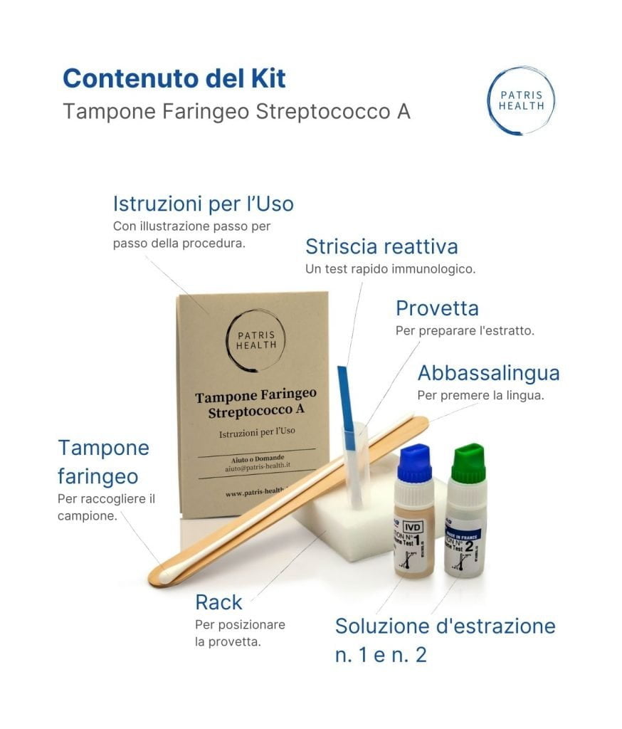 Tampone Faringeo Streptococco A Patris Health® - Contenuto del Kit.