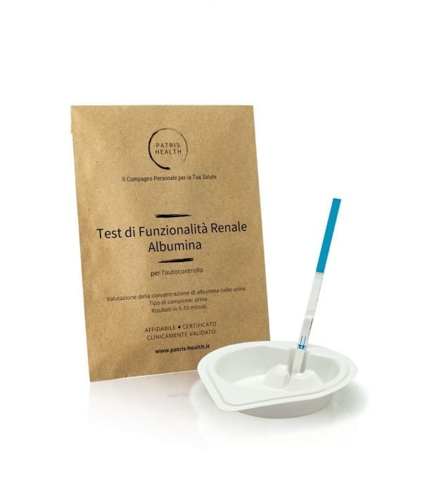 Test rapido semiquantitativo per la rilevazione dell'albumina nelle urine per valutare la funzionalità renale.