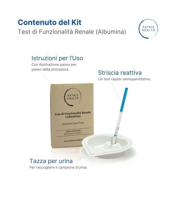 Test di Funzionalità Renale (Albumina) Patris Health® – Contenuto del Kit.