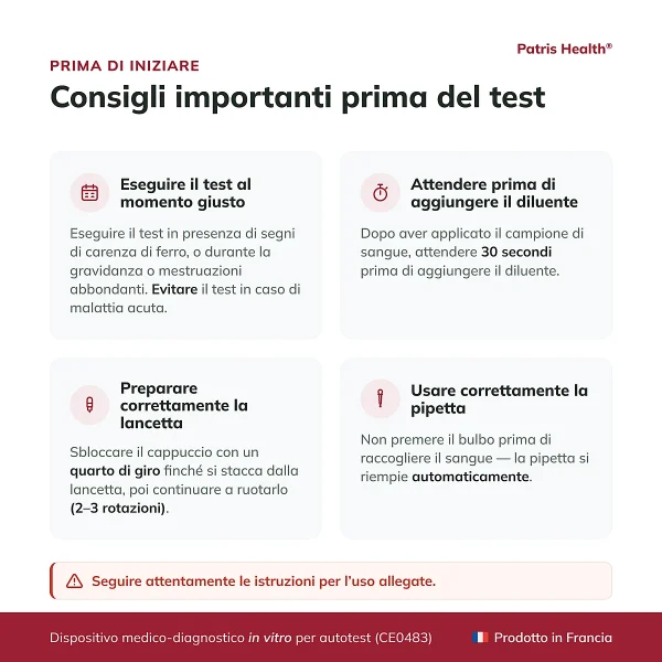 Consigli importanti prima di usare il test carenza di ferro Patris Health