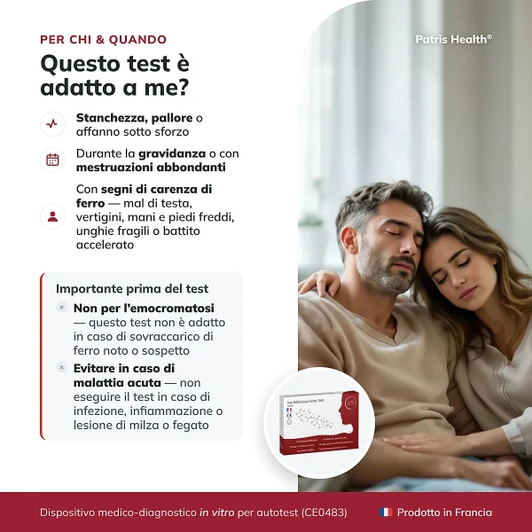 Infografica su chi può utilizzare il test carenza di ferro Patris Health