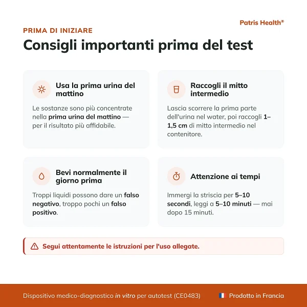 Consigli importanti prima di usare il Patris Health Test di Funzionalita Renale