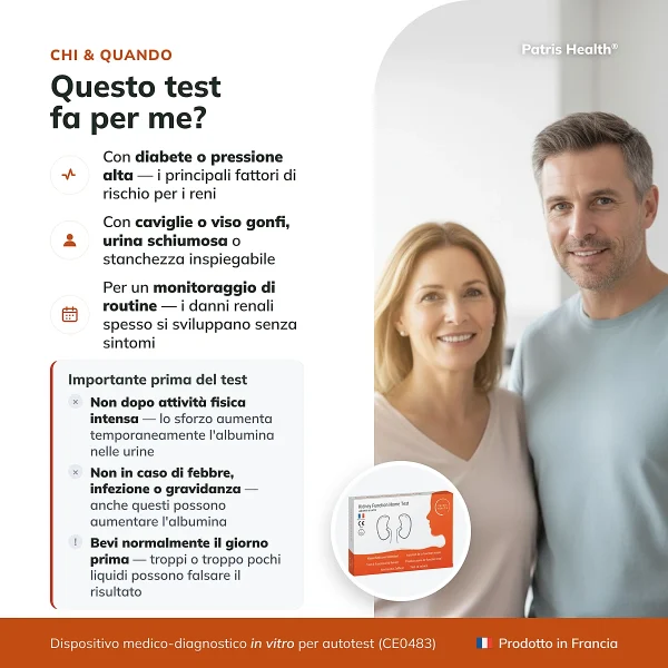 Infografica su chi puo usare il Patris Health Test di Funzionalita Renale