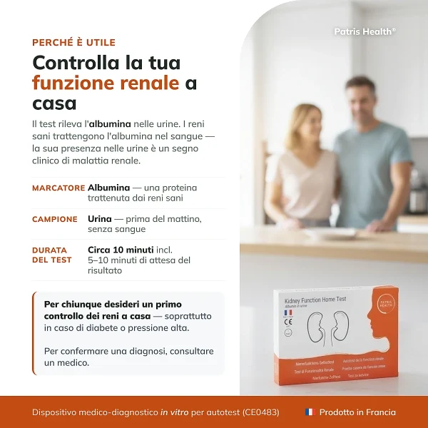 Panoramica del Patris Health Test di Funzionalita Renale con le informazioni principali