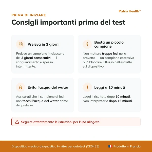 Consigli importanti prima di usare il Patris Health Test FIT