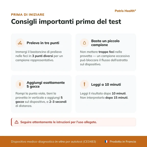 Consigli importanti prima di usare il Patris Health Test Calprotectina