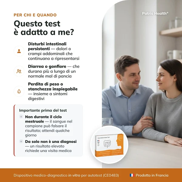 Infografica su chi puo usare il Patris Health Test Calprotectina