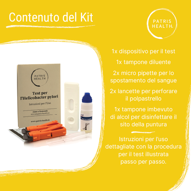 Test per l'Helicobacter pylori Patris Health® - Contenuto del Kit.