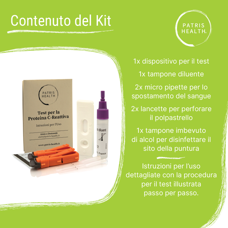 Test per la Proteina C-Reattiva Patris Health® - Contenuto del Kit.