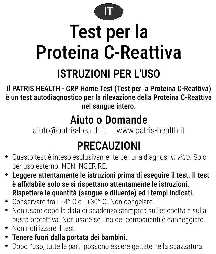Istruzioni per l’uso del Test per la Proteina C-Reattiva di Patris Health – precauzioni