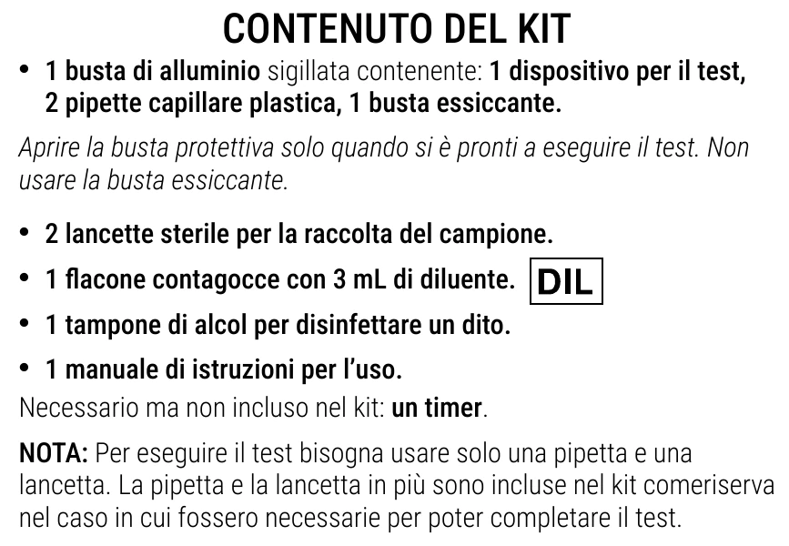 Istruzioni per l’uso del Test per la Proteina C-Reattiva di Patris Health – contenuto del kit