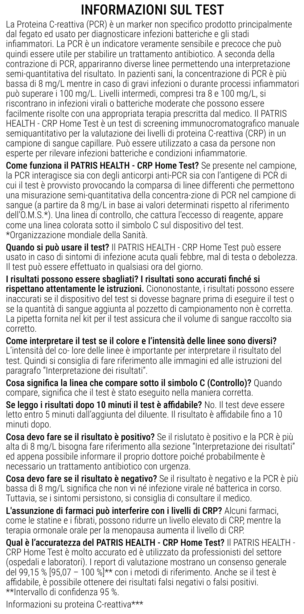 Istruzioni per l’uso del Test per la Proteina C-Reattiva di Patris Health – informazioni sul test, domande e risposte